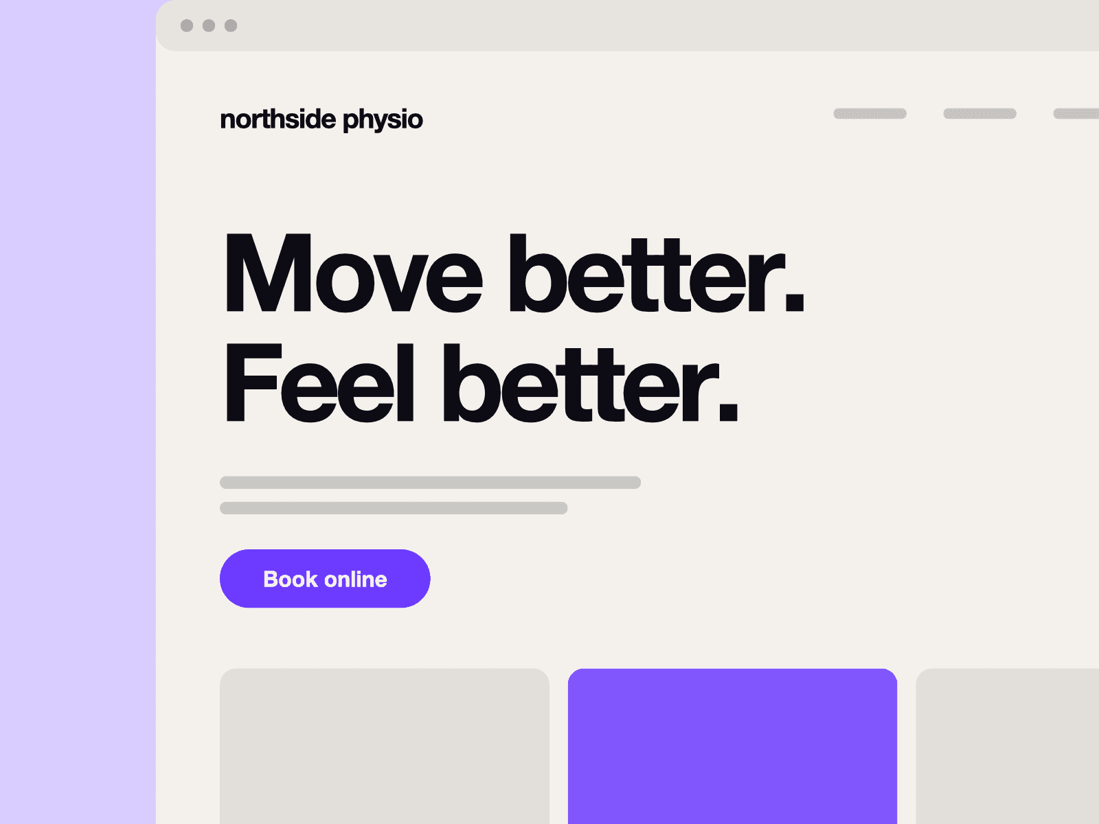 Placeholder preview of a physiotherapy clinic website