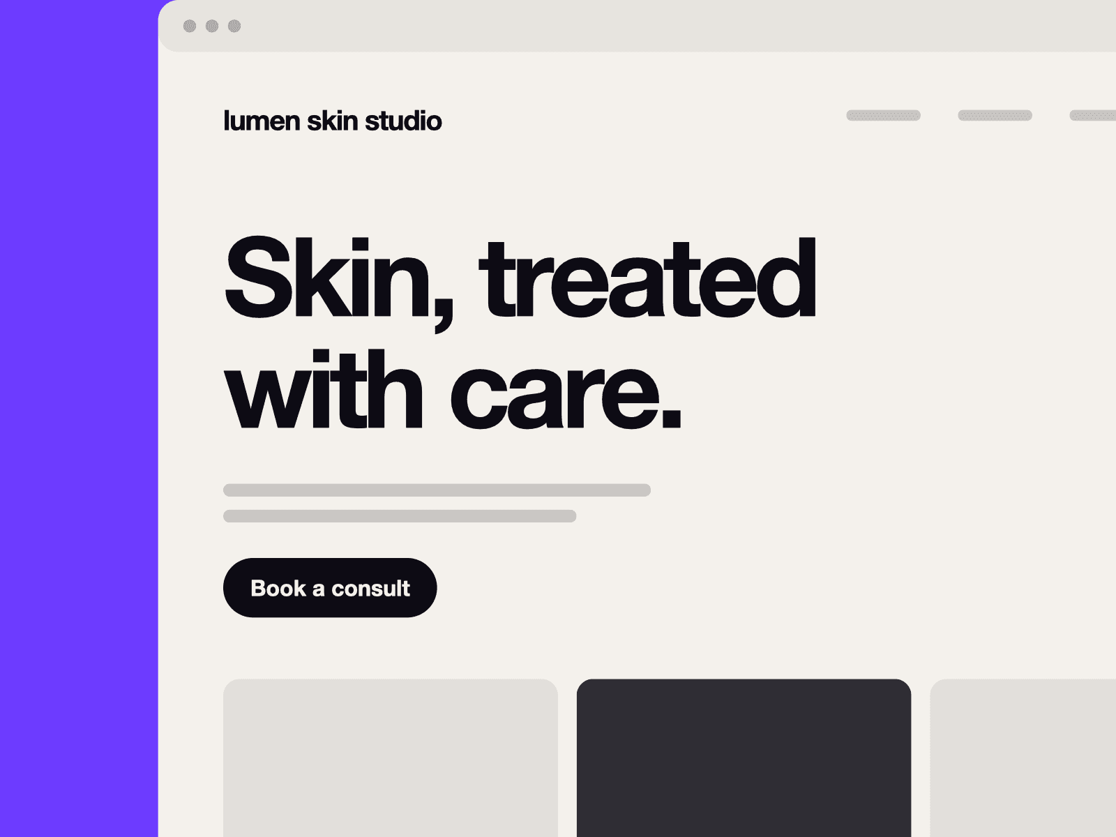 Placeholder preview of a skin clinic website